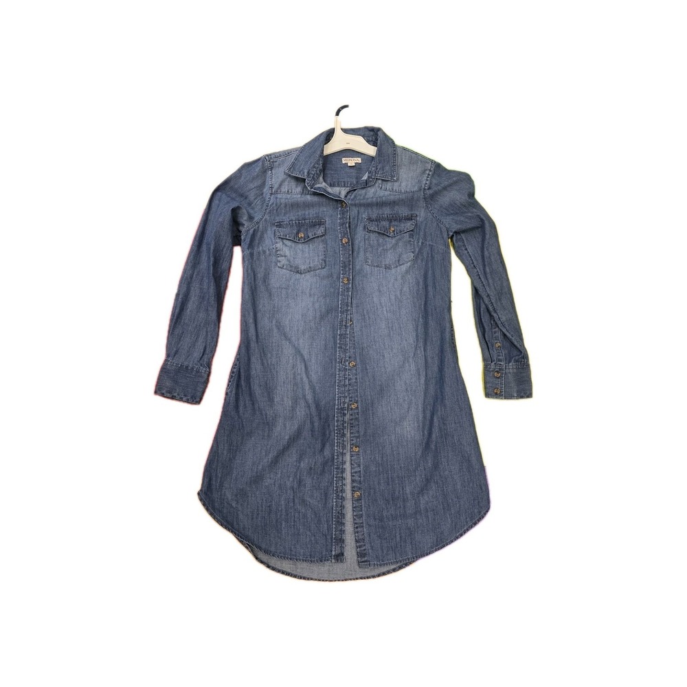 Merona Women's Blue Denim Shirt Dress‎ Size M Medium Long Sleeve Cotton Pockets